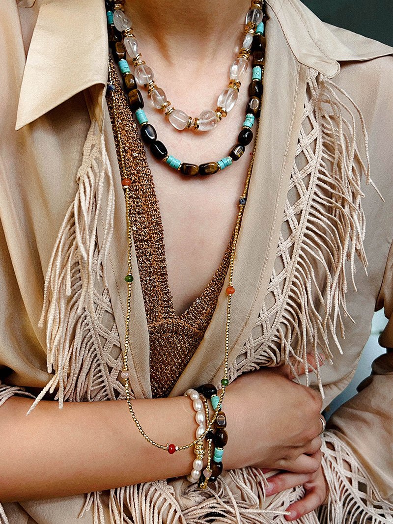 Tiger Eye & Turquoise Layered Necklace - floysun