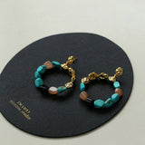 Tiger's Eye Irregular Metal Earrings Turquoise Earrings - floysun