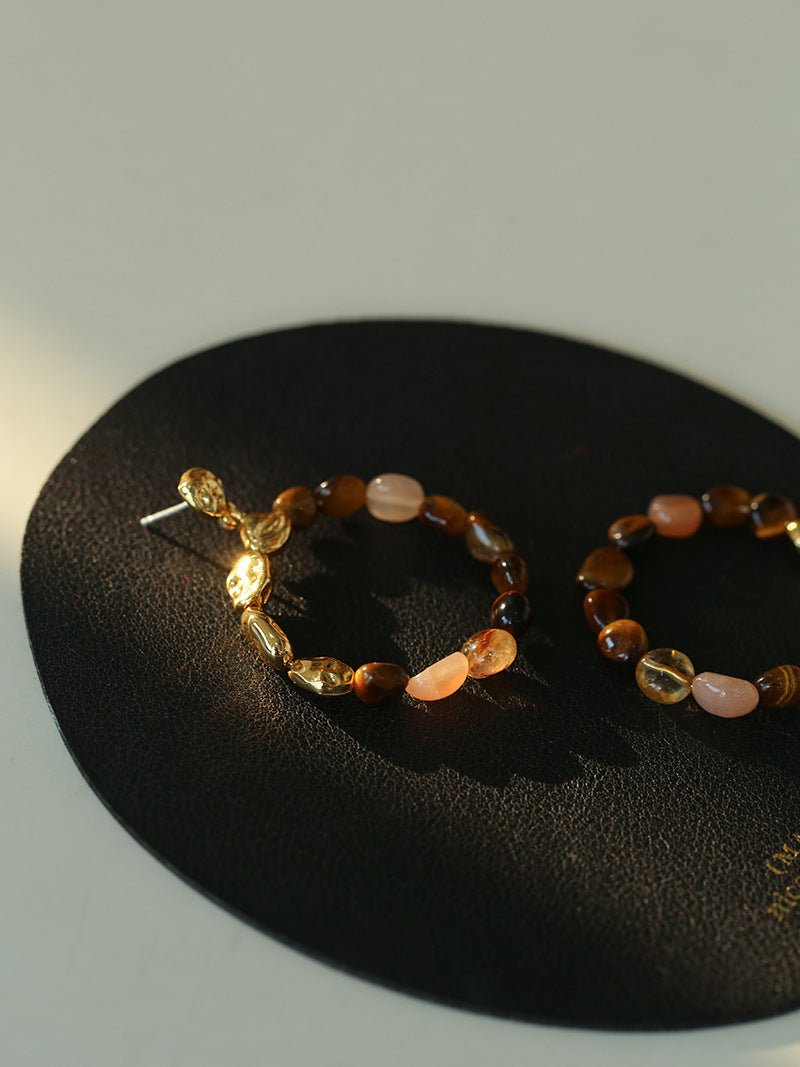 Tiger's Eye Irregular Metal Earrings Turquoise Earrings - floysun
