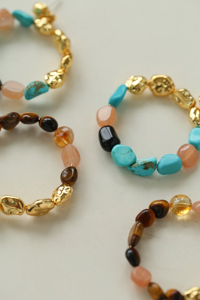 Tiger's Eye Irregular Metal Earrings Turquoise Earrings - floysun