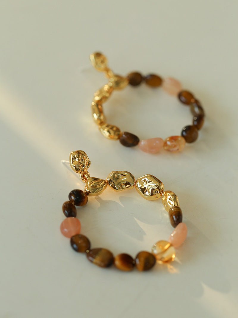 Tiger's Eye Irregular Metal Earrings Turquoise Earrings - floysun