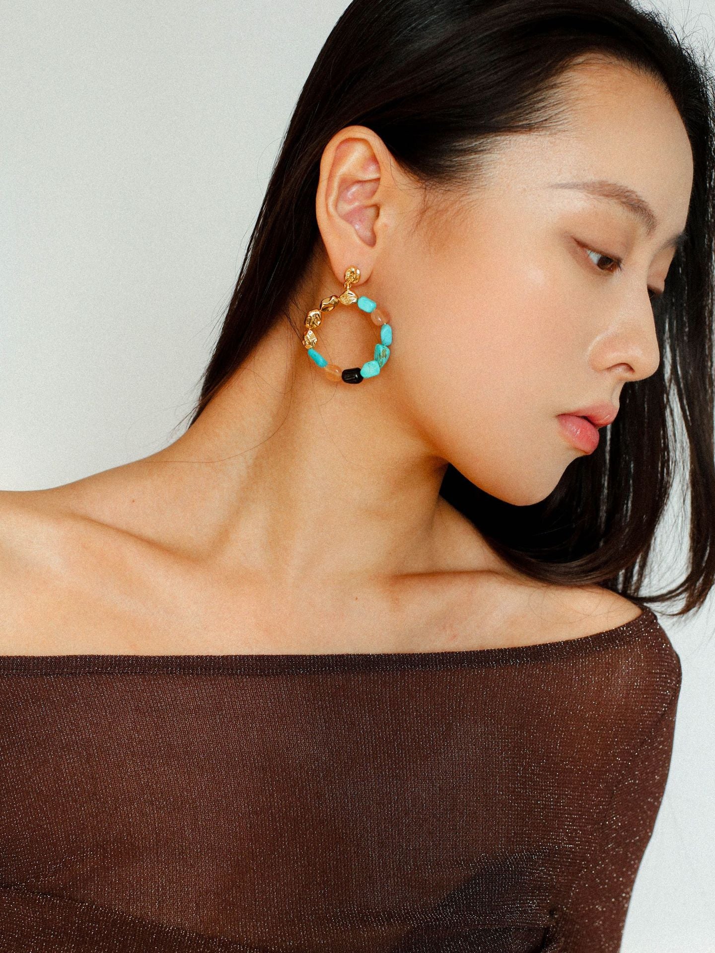 Tiger's Eye Irregular Metal Earrings Turquoise Earrings - floysun