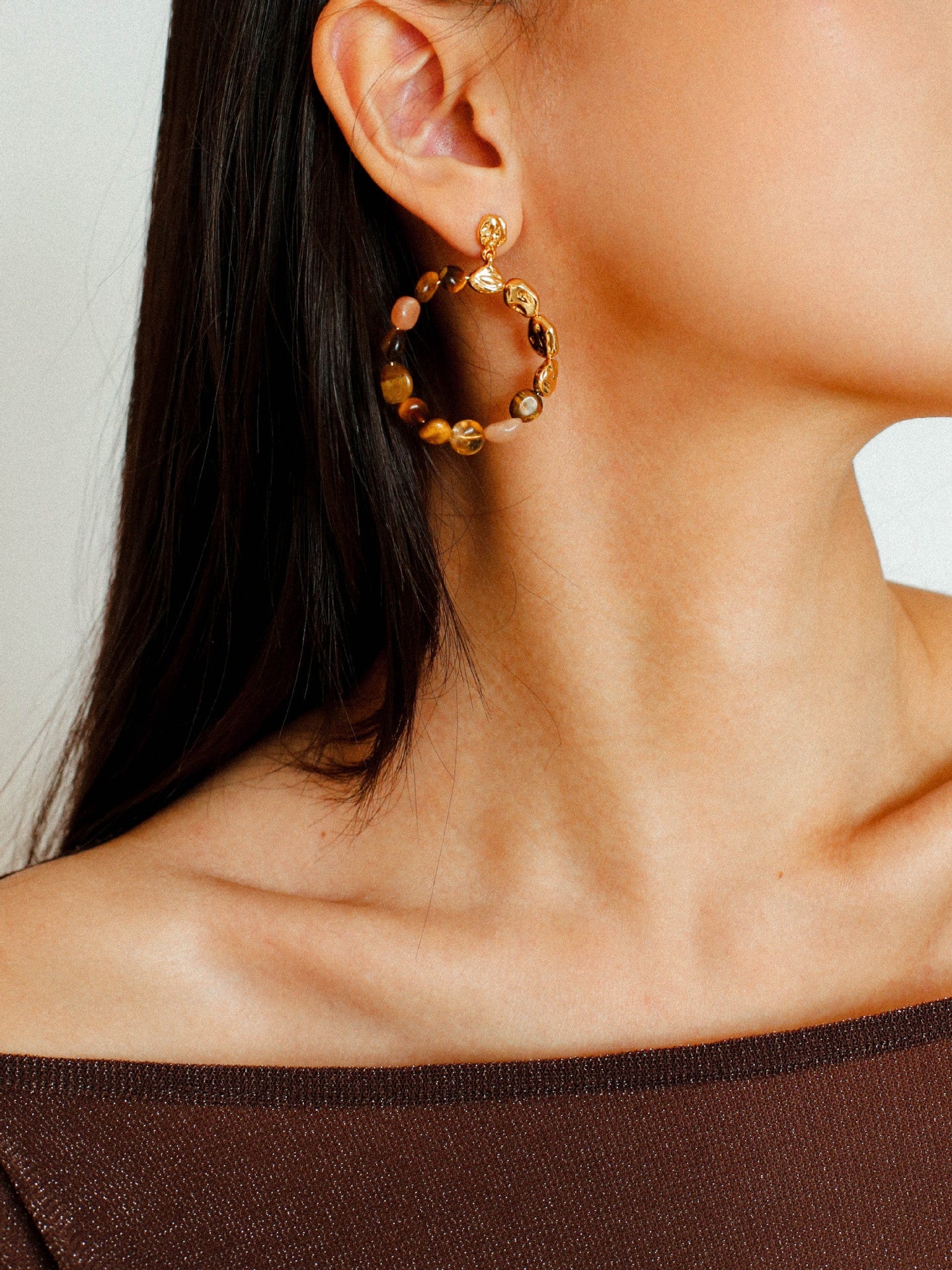 Tiger's Eye Irregular Metal Earrings Turquoise Earrings - floysun