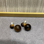 Tiger's Eye Stone Double Ball Earrings - floysun