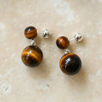 Tiger's Eye Stone Double Ball Earrings - floysun