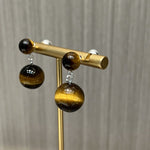 Tiger's Eye Stone Double Ball Earrings - floysun