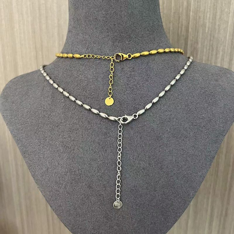 Tiny Silver Beans and Olive Beads Layered Necklace - floysun