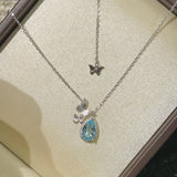 Topaz Waterdrop Pendant Necklace – Butterfly Accent - floysun