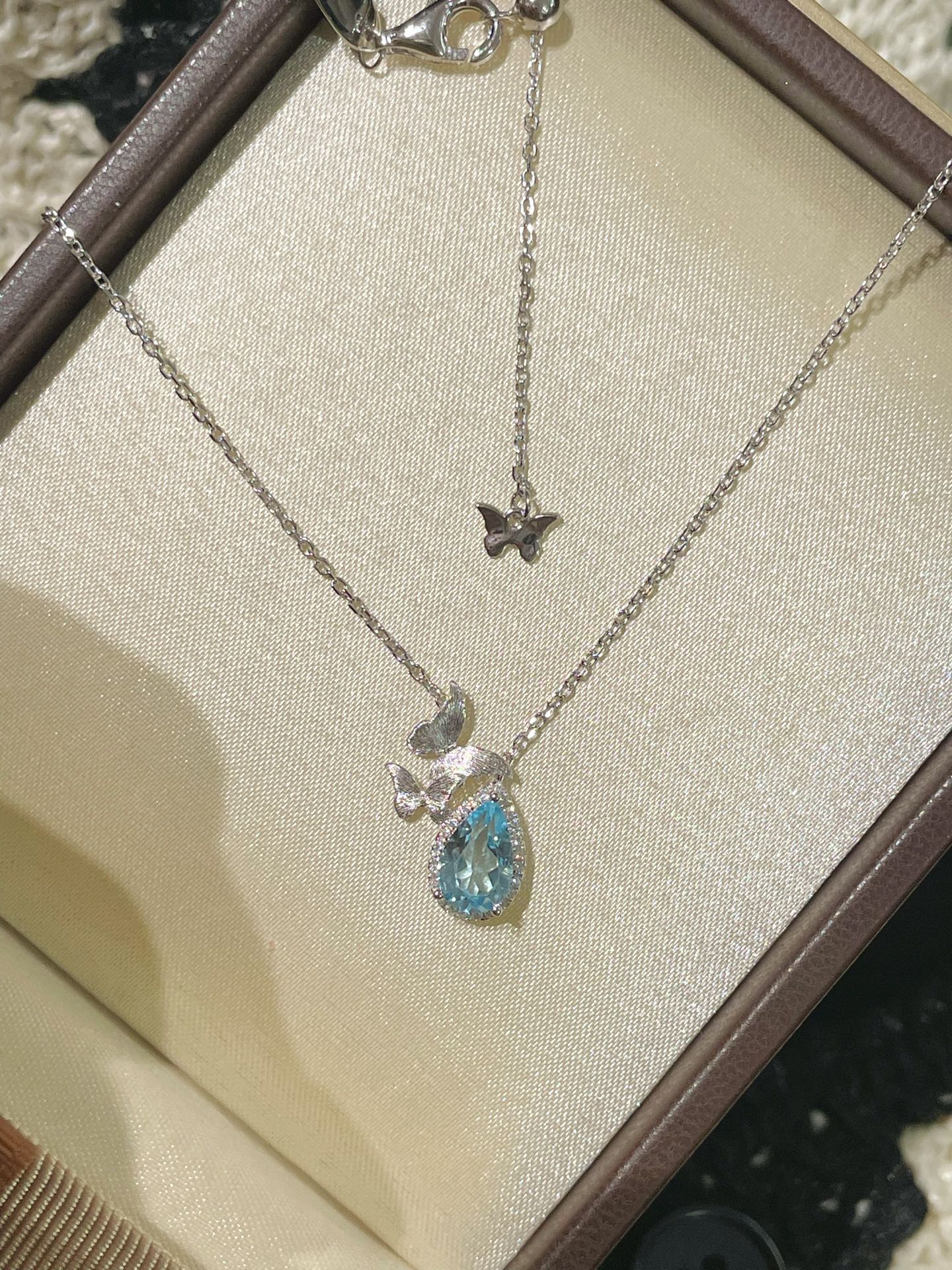 Topaz Waterdrop Pendant Necklace – Butterfly Accent - floysun