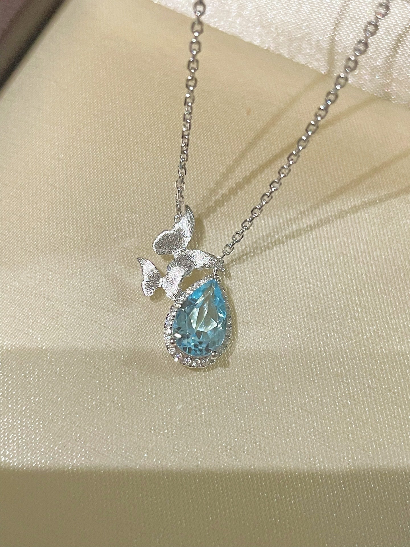 Topaz Waterdrop Pendant Necklace – Butterfly Accent - floysun