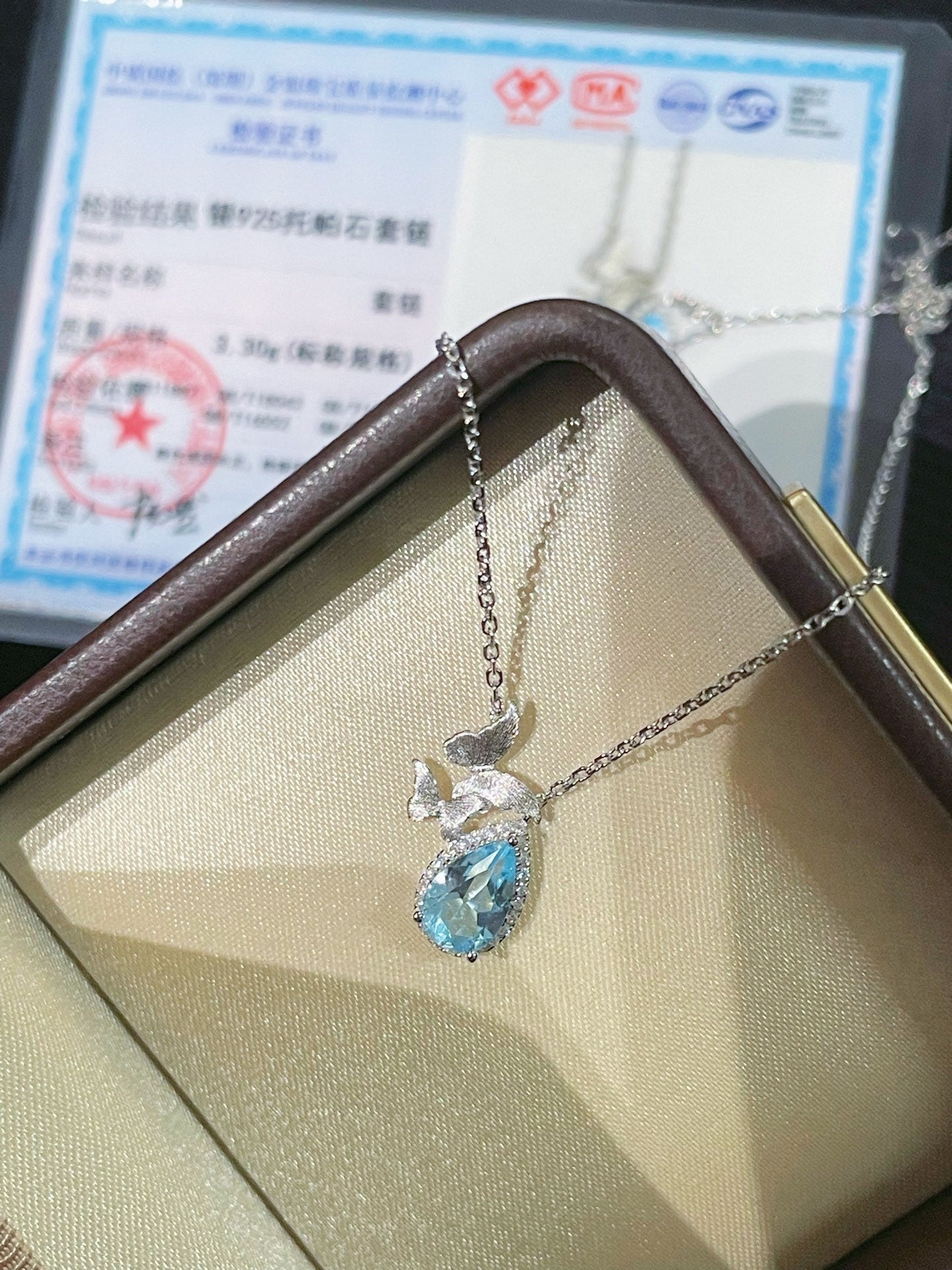 Topaz Waterdrop Pendant Necklace – Butterfly Accent - floysun