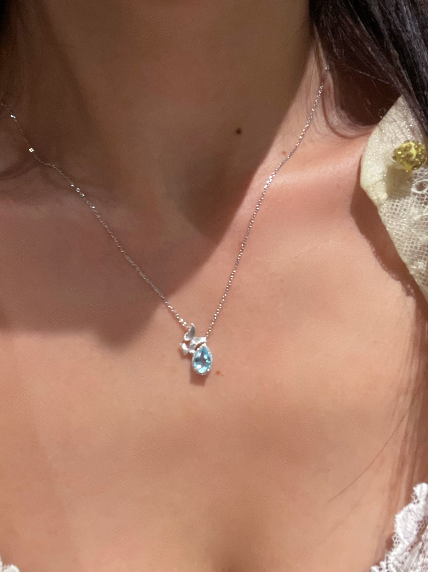 Topaz Waterdrop Pendant Necklace – Butterfly Accent - floysun