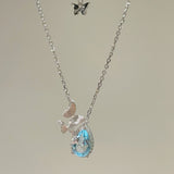 Topaz Waterdrop Pendant Necklace – Butterfly Accent - floysun