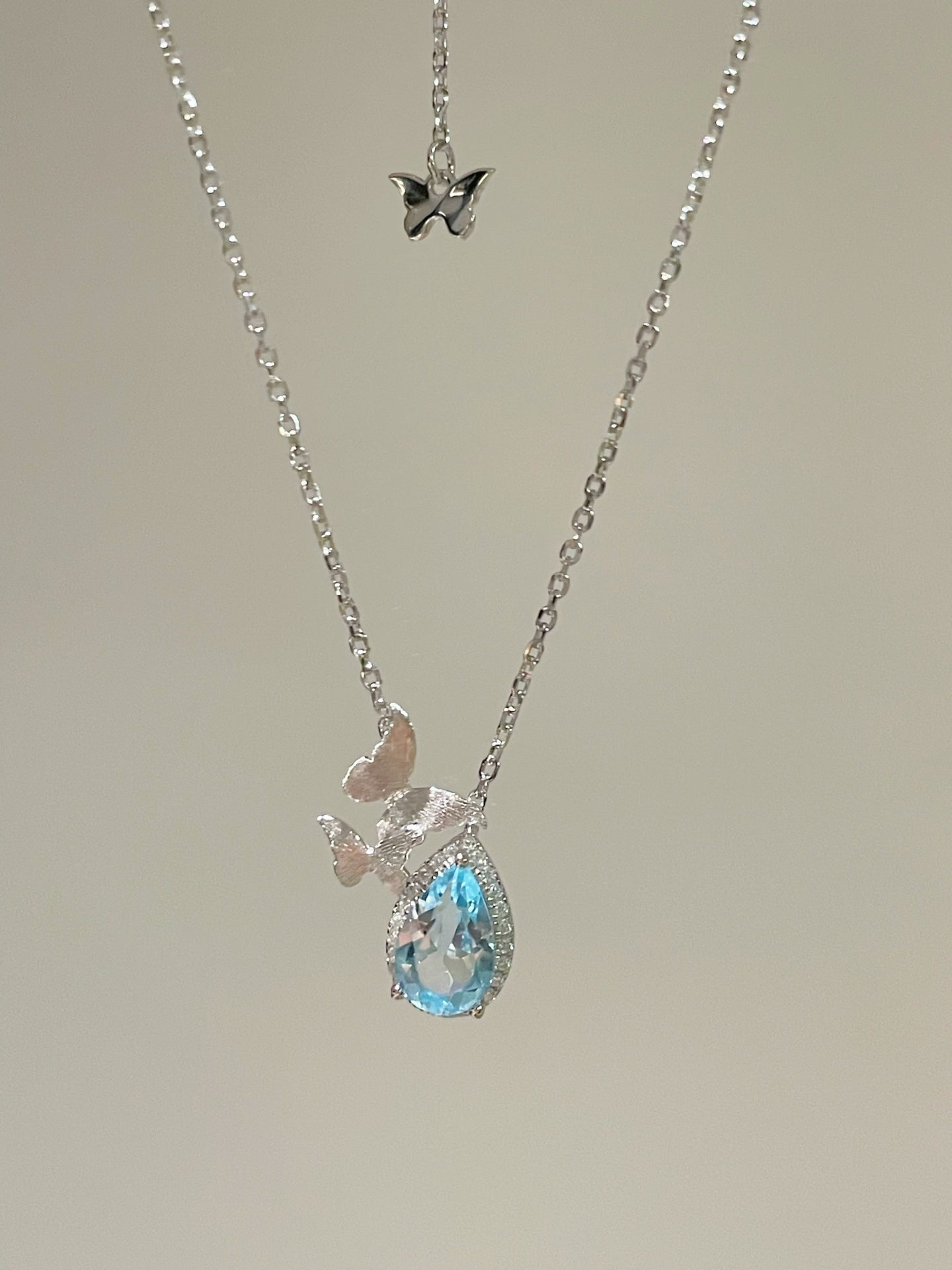 Topaz Waterdrop Pendant Necklace – Butterfly Accent - floysun