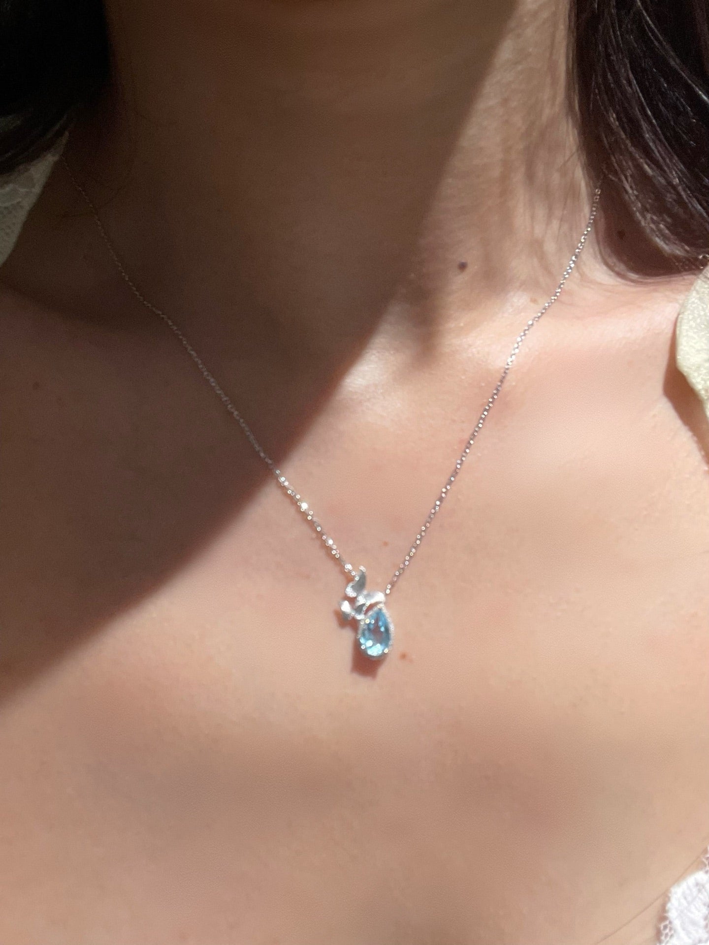 Topaz Waterdrop Pendant Necklace – Butterfly Accent - floysun