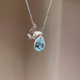 Topaz Waterdrop Pendant Necklace – Butterfly Accent - floysun