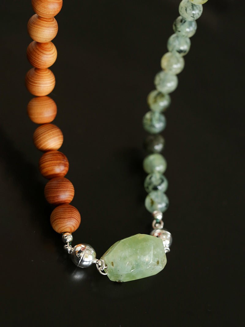 Tranquil Green Prehnite & Cypress Wood Convertible Magnetic Beaded Necklace - floysun