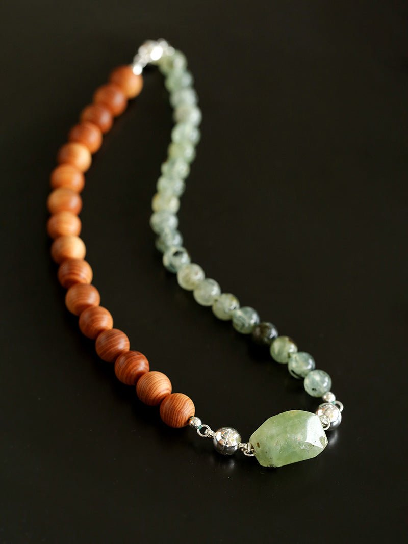 Tranquil Green Prehnite & Cypress Wood Convertible Magnetic Beaded Necklace - floysun