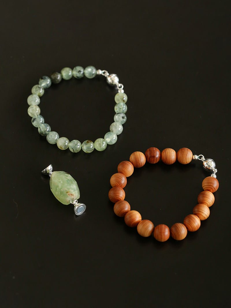 Tranquil Green Prehnite & Cypress Wood Convertible Magnetic Beaded Necklace - floysun