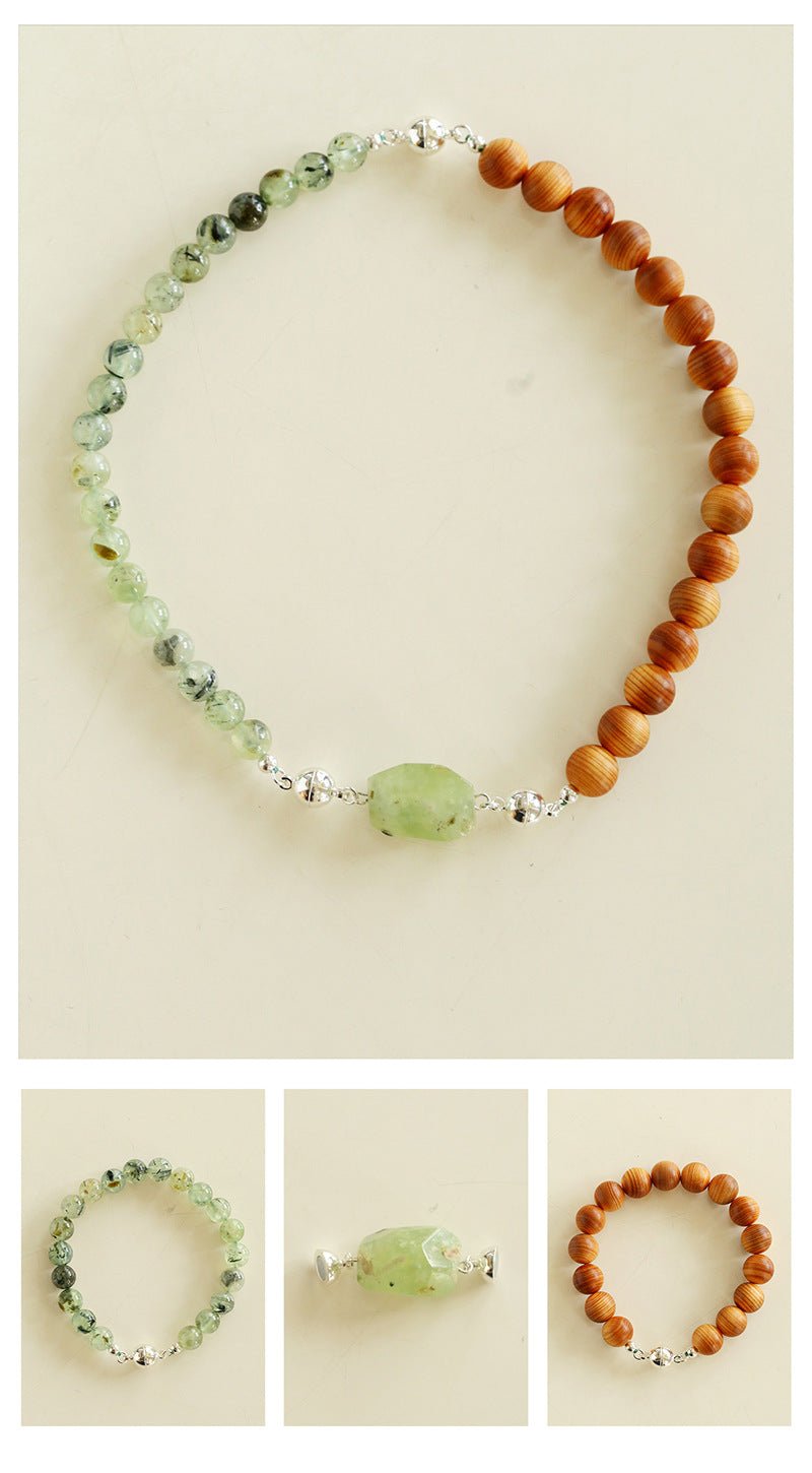 Tranquil Green Prehnite & Cypress Wood Convertible Magnetic Beaded Necklace - floysun