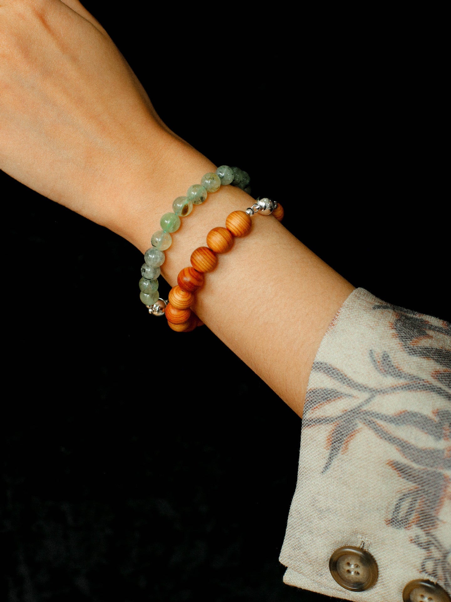 Tranquil Green Prehnite & Cypress Wood Convertible Magnetic Beaded Necklace - floysun