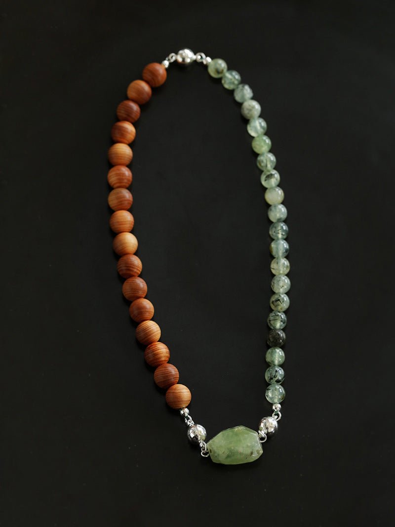 Tranquil Green Prehnite & Cypress Wood Convertible Magnetic Beaded Necklace - floysun
