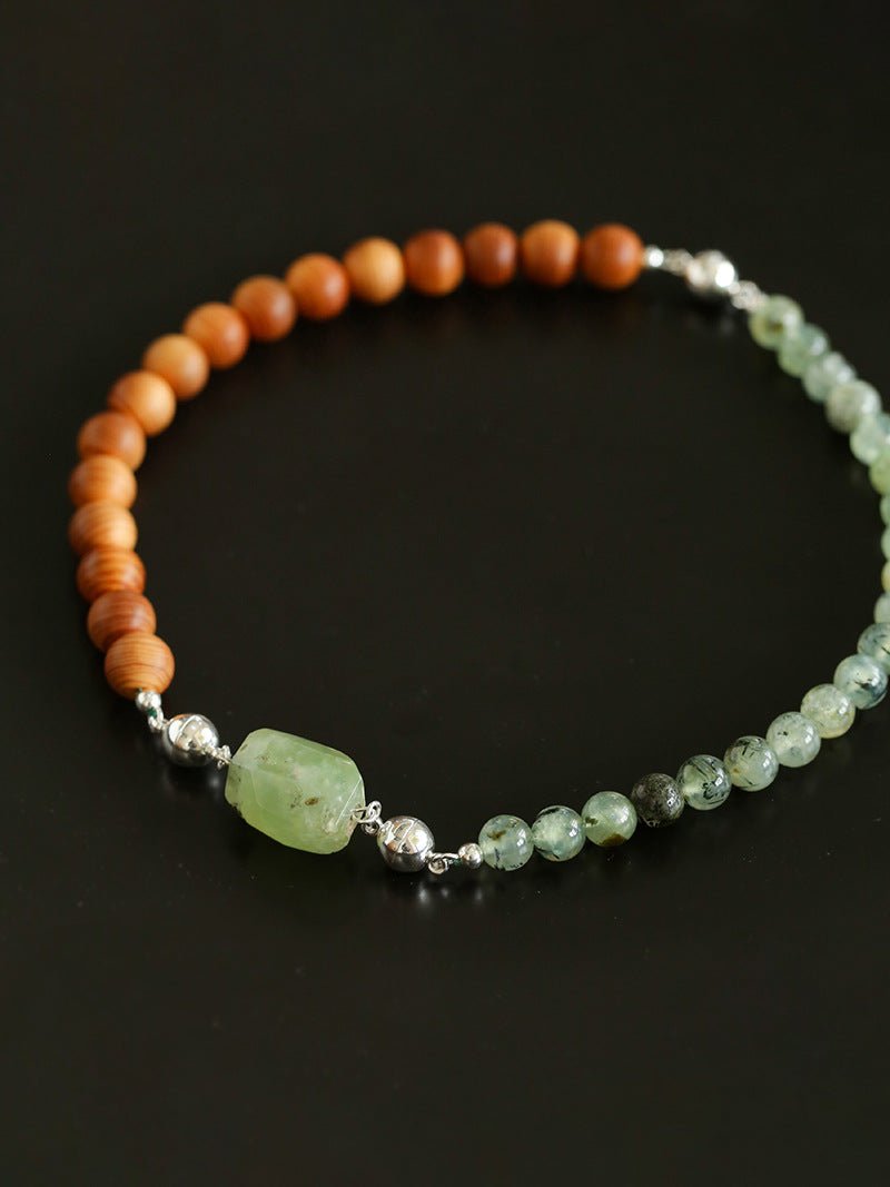 Tranquil Green Prehnite & Cypress Wood Convertible Magnetic Beaded Necklace - floysun