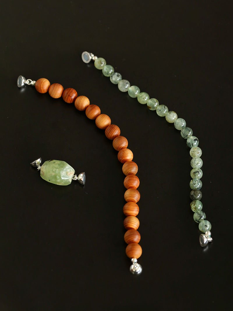 Tranquil Green Prehnite & Cypress Wood Convertible Magnetic Beaded Necklace - floysun