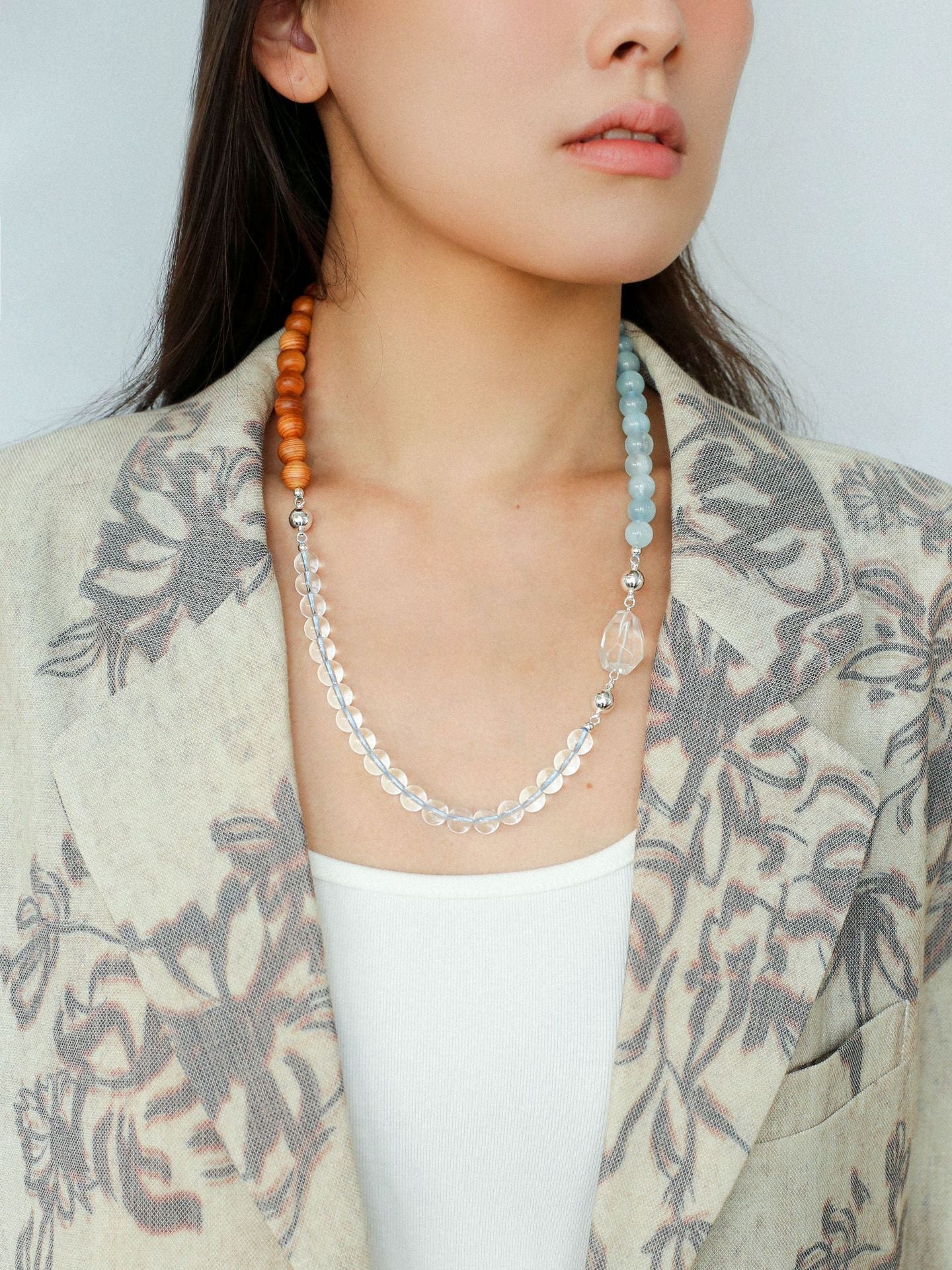 Tranquil Green Prehnite & Cypress Wood Convertible Magnetic Beaded Necklace - floysun