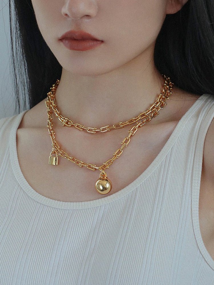 Trendy Gold Plated U - shaped Thick Chain Necklace - floysun