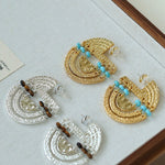 Tribal Echo Totem Stone Hoop Earrings - Gold - floysun