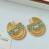 Tribal Echo Totem Stone Hoop Earrings - Gold - floysun