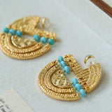 Tribal Echo Totem Stone Hoop Earrings - Gold - floysun