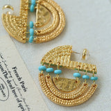 Tribal Echo Totem Stone Hoop Earrings - Gold - floysun