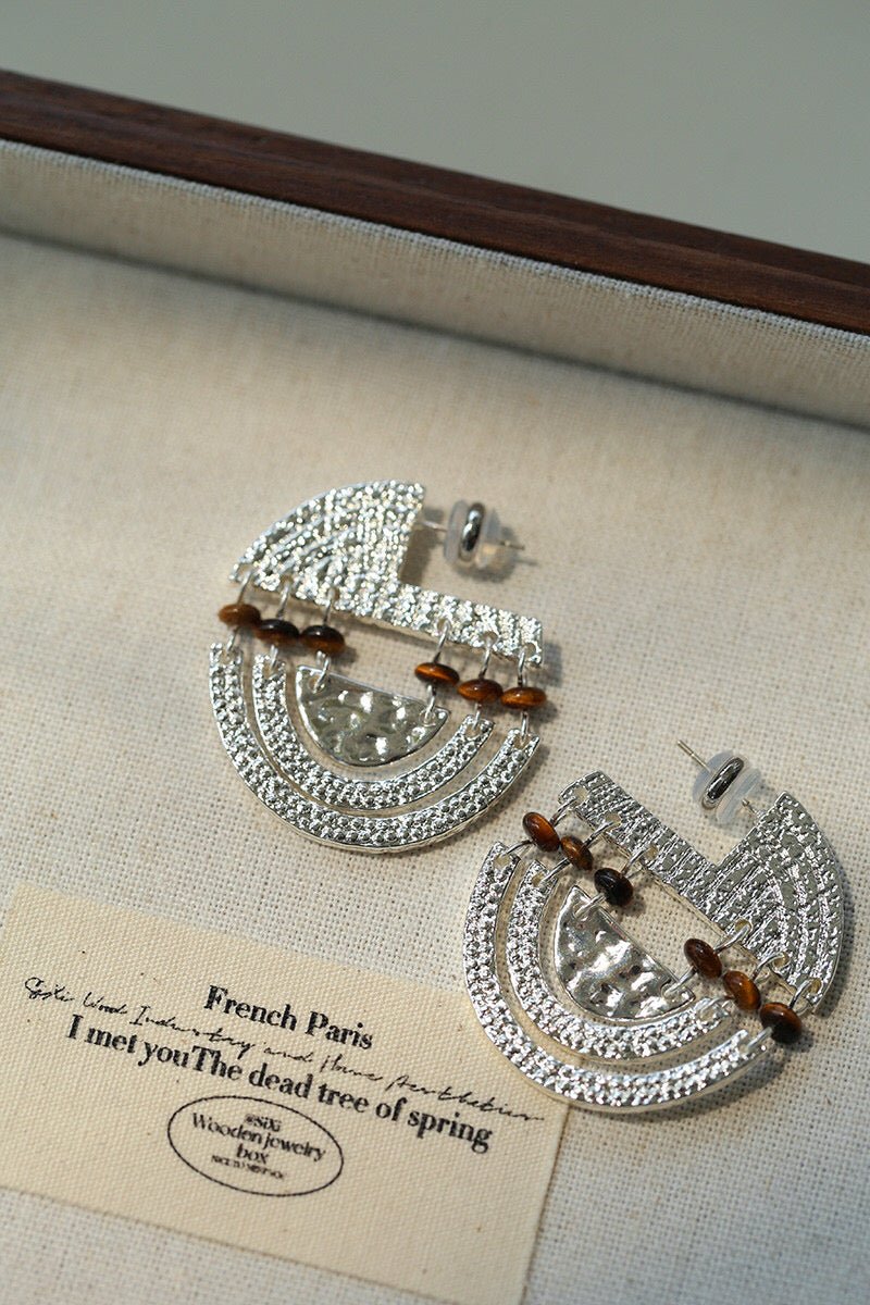 Tribal Echo Totem Stone Hoop Earrings - Silver - floysun