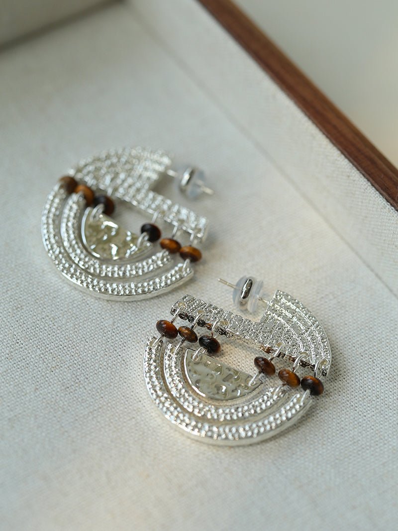 Tribal Echo Totem Stone Hoop Earrings - Silver - floysun