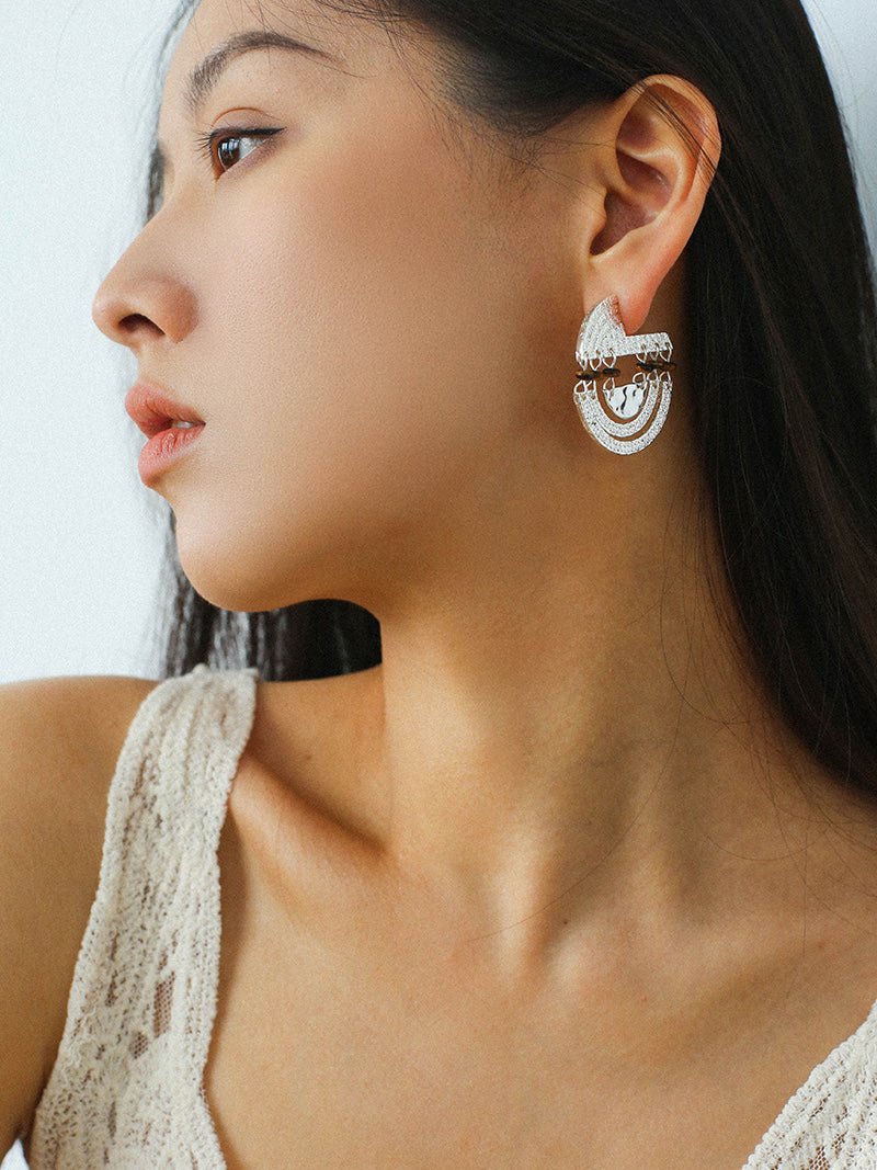 Tribal Echo Totem Stone Hoop Earrings - Silver - floysun