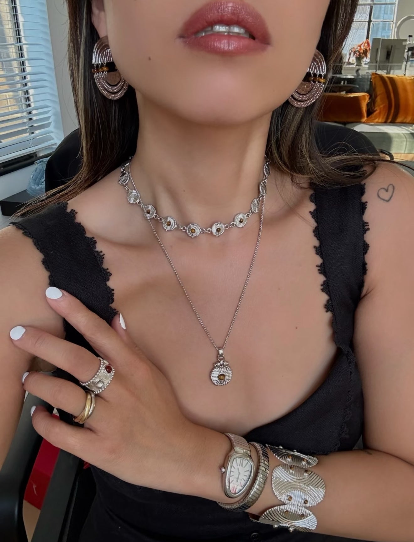 Tribal Echo Totem Stone Hoop Earrings - Silver - floysun