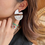 Tribal Echo Totem Stone Hoop Earrings - Silver - floysun