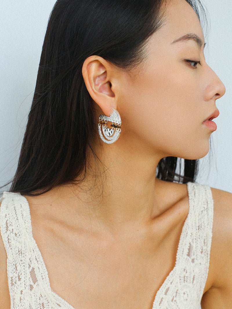 Tribal Echo Totem Stone Hoop Earrings - Silver - floysun