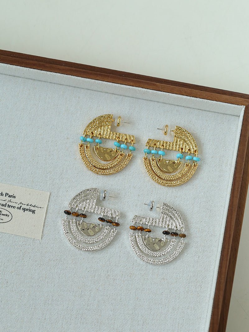 Tribal Echo Totem Stone Hoop Earrings - Silver - floysun