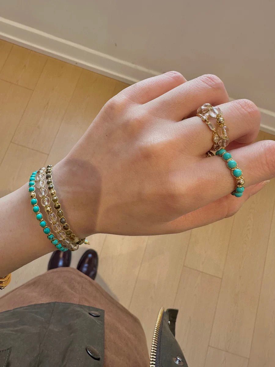 Tribal Totem Adjustable Beaded Ring - Green Garnet - floysun