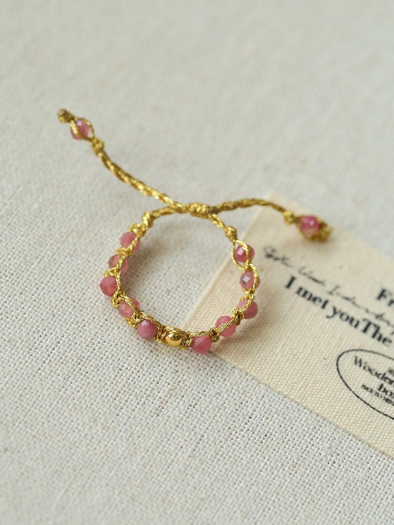 Tribal Totem Adjustable Beaded Ring - Pink Tourmaline - floysun