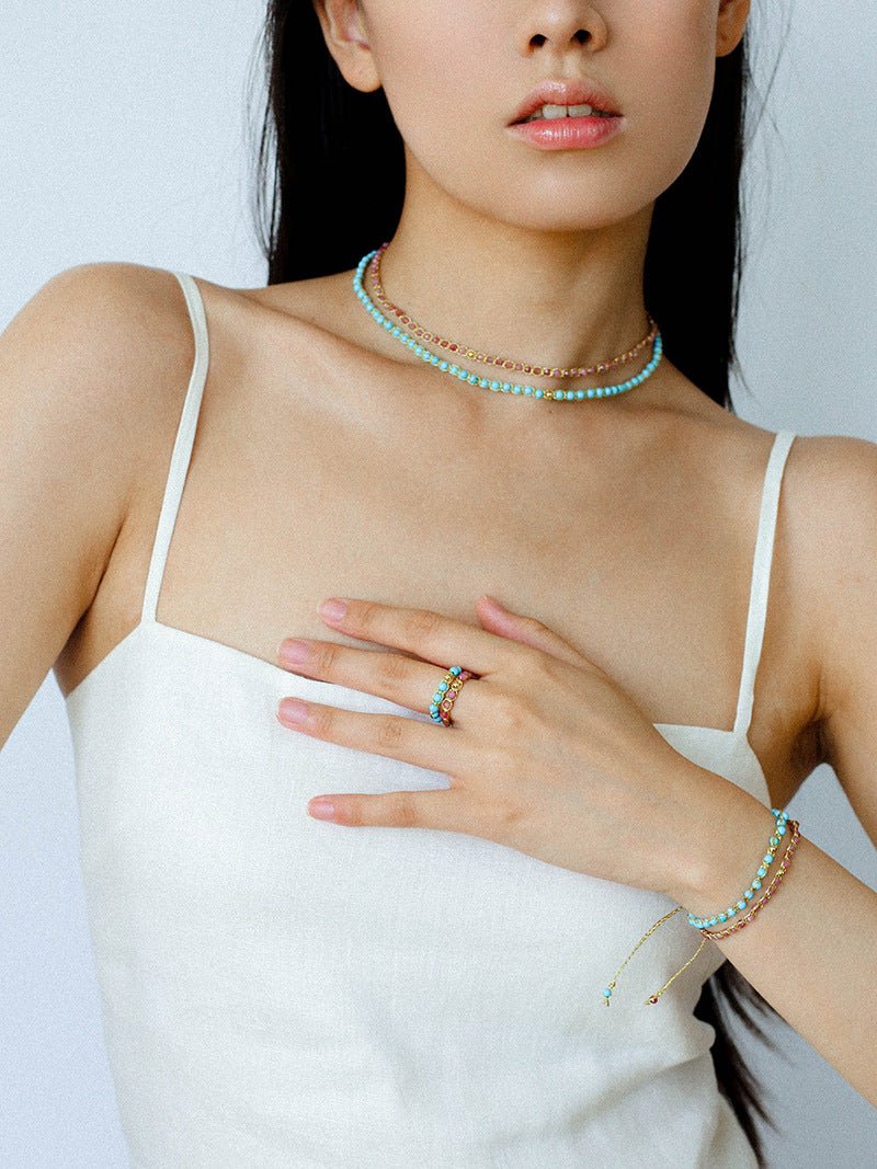 Tribal Totem Adjustable Beaded Ring - Turquoise - floysun