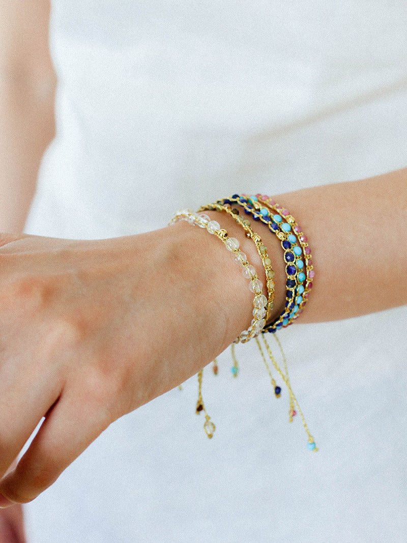 Tribal Totem Colorful Gemstone Braided Adjustable Bracelet - Clear Quartz - floysun
