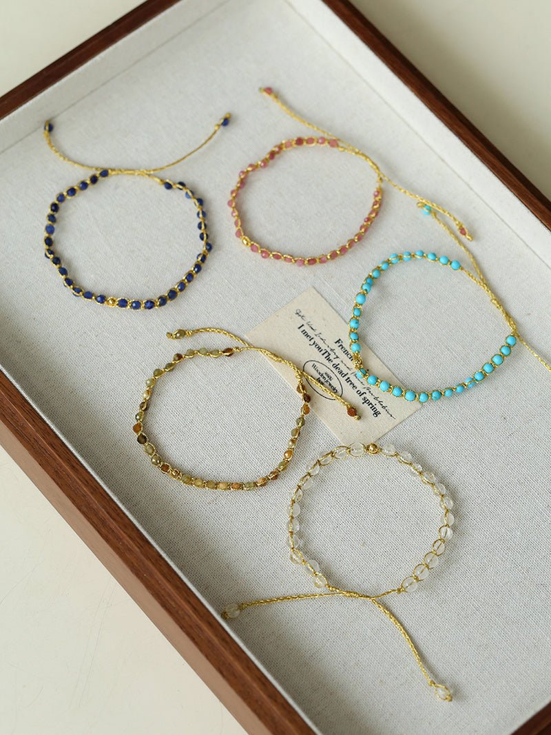 Tribal Totem Colorful Gemstone Braided Adjustable Bracelet - Green Garnet - floysun