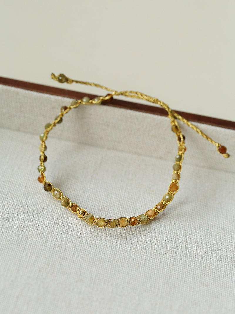 Tribal Totem Colorful Gemstone Braided Adjustable Bracelet - Green Garnet - floysun