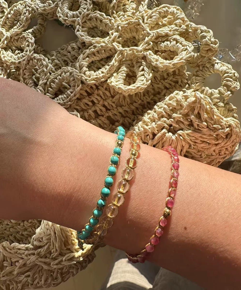 Tribal Totem Colorful Gemstone Braided Adjustable Bracelet - Green Garnet - floysun