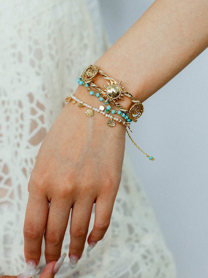 Tribal Totem Colorful Gemstone Braided Adjustable Bracelet - Turquoise - floysun
