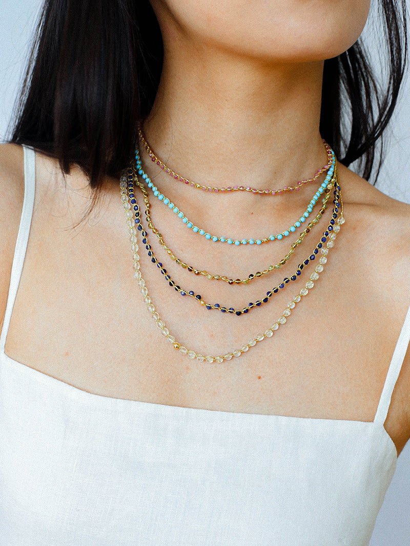 Tribal Totem Colorful Gemstone Braided Adjustable Necklace - Green Garnet - floysun